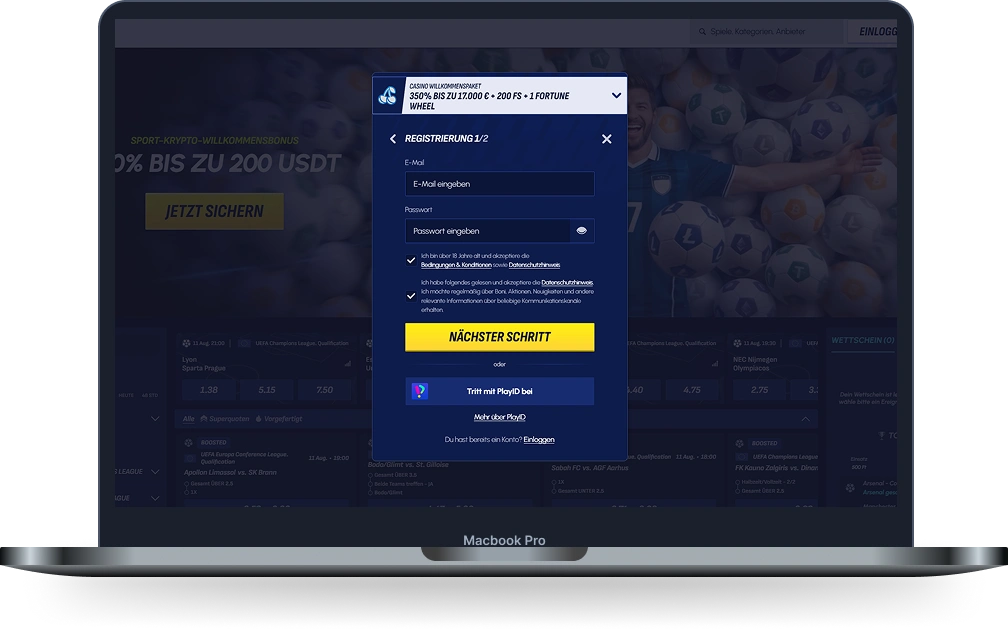 Betscore Casino Registrierung mit E-Mail und Passwort