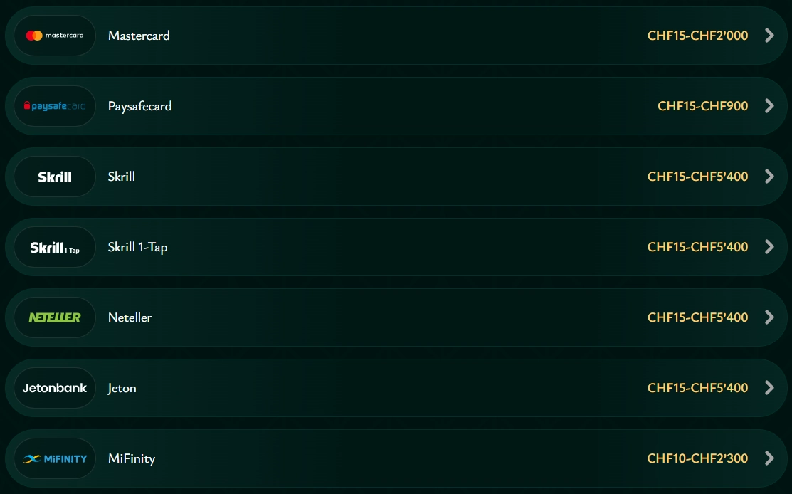 Cashed Casino Einzahlungen