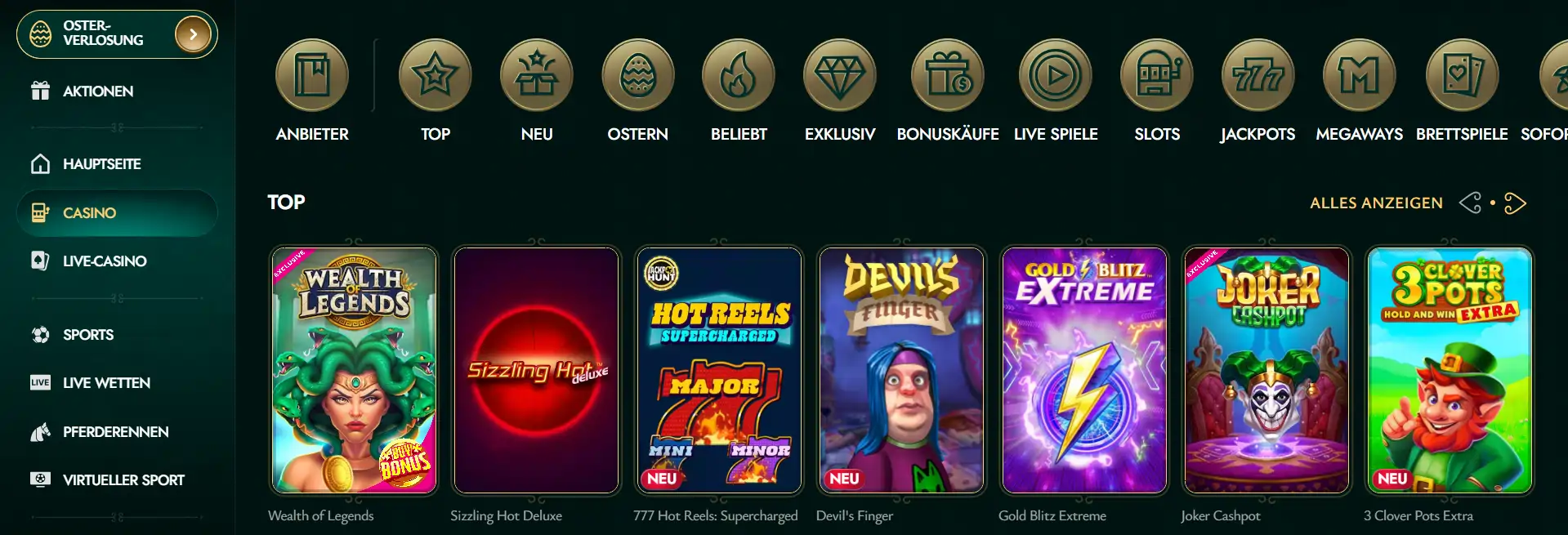 Cashed Casino Spiele Lobby