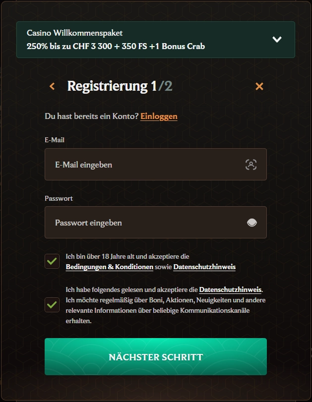 Anmeldung bei Crownplay Casino Schweiz
