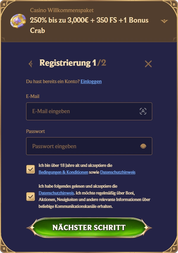 Anmeldung im Divaspin Casino