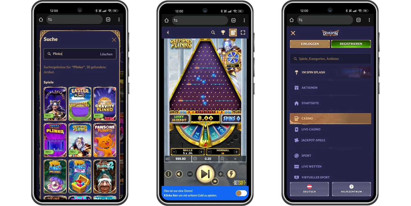 Mobile Version des Divaspin Casinos