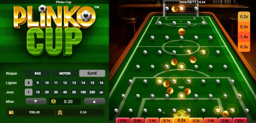 Gransino Casino jeu Plinko Cup sur le thème du football avec multiplicateurs