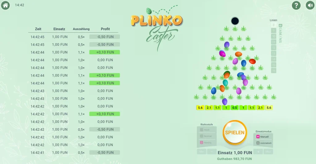Gransino Casino Plinko Easter Spiel mit Ostereiern und Gewinnmultiplikatoren