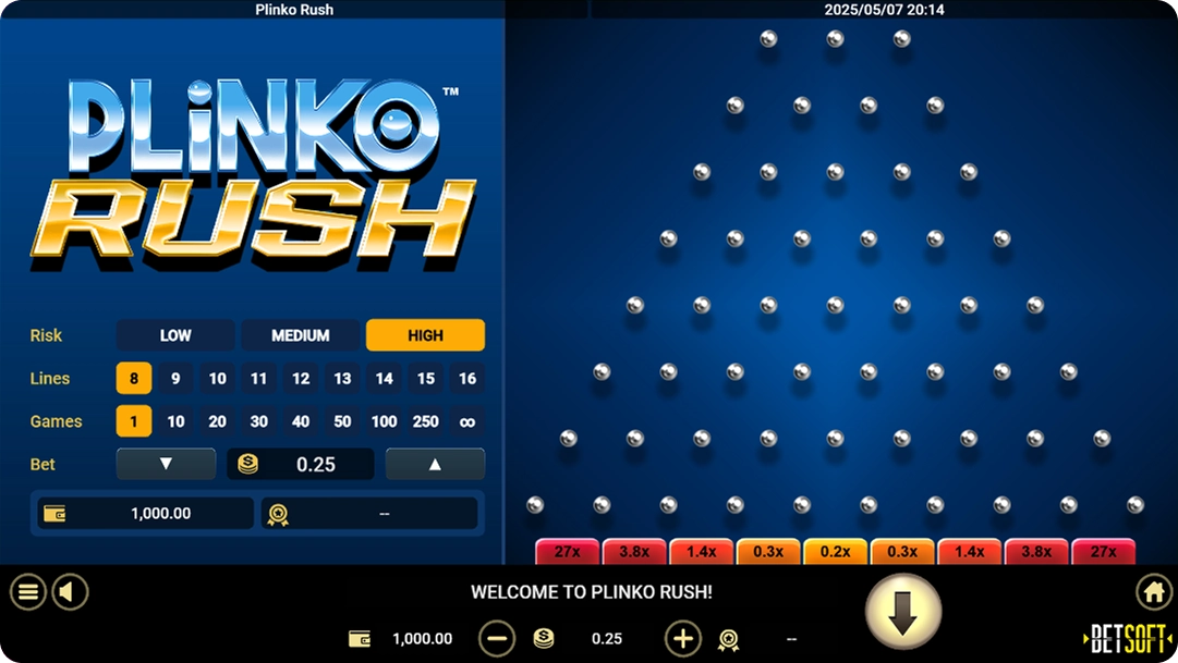 Jeu Plinko Rush sur HitnSpin Casino