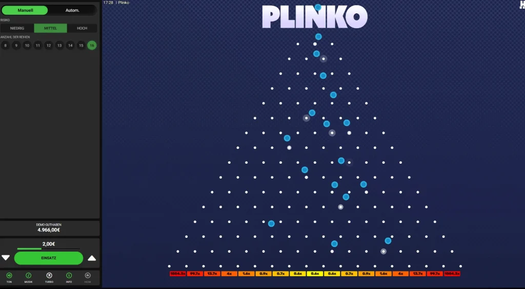 SpinBoss Casino Plinko Spiel mit Einsatz- und Risikoeinstellungen