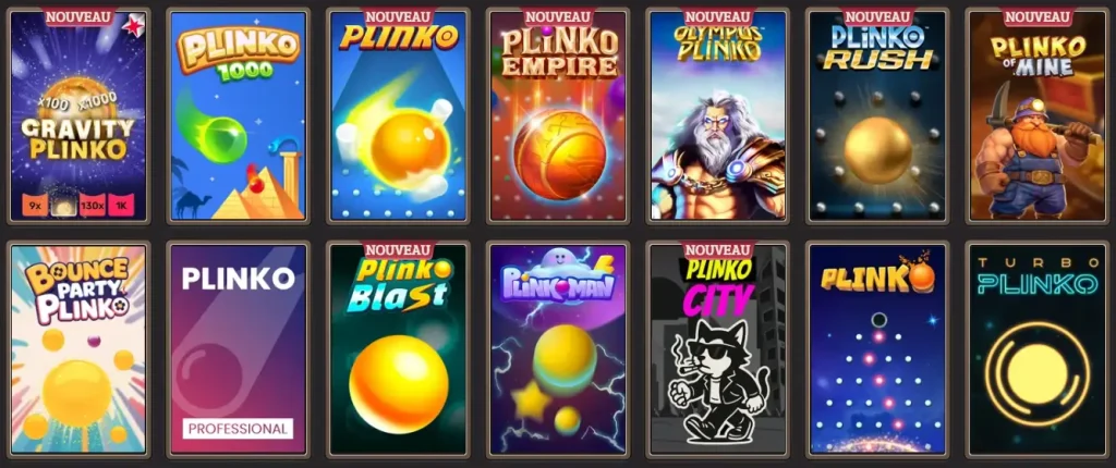 Sélection de jeux Plinko disponibles sur SpinBoss Casino