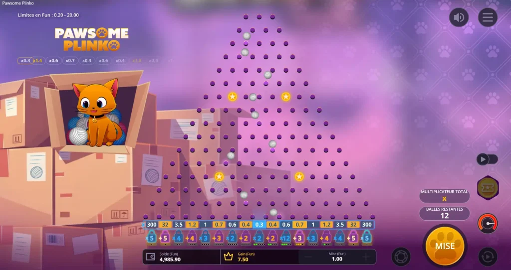 Westace Casino jeu Pawsome Plinko avec chat, pelotes et multiplicateurs