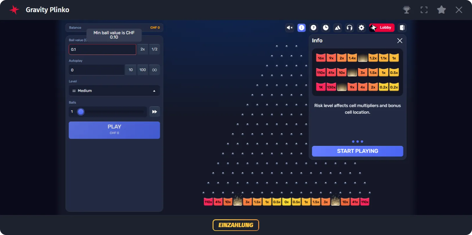 WinShark Casino Spiel Gravity Plinko