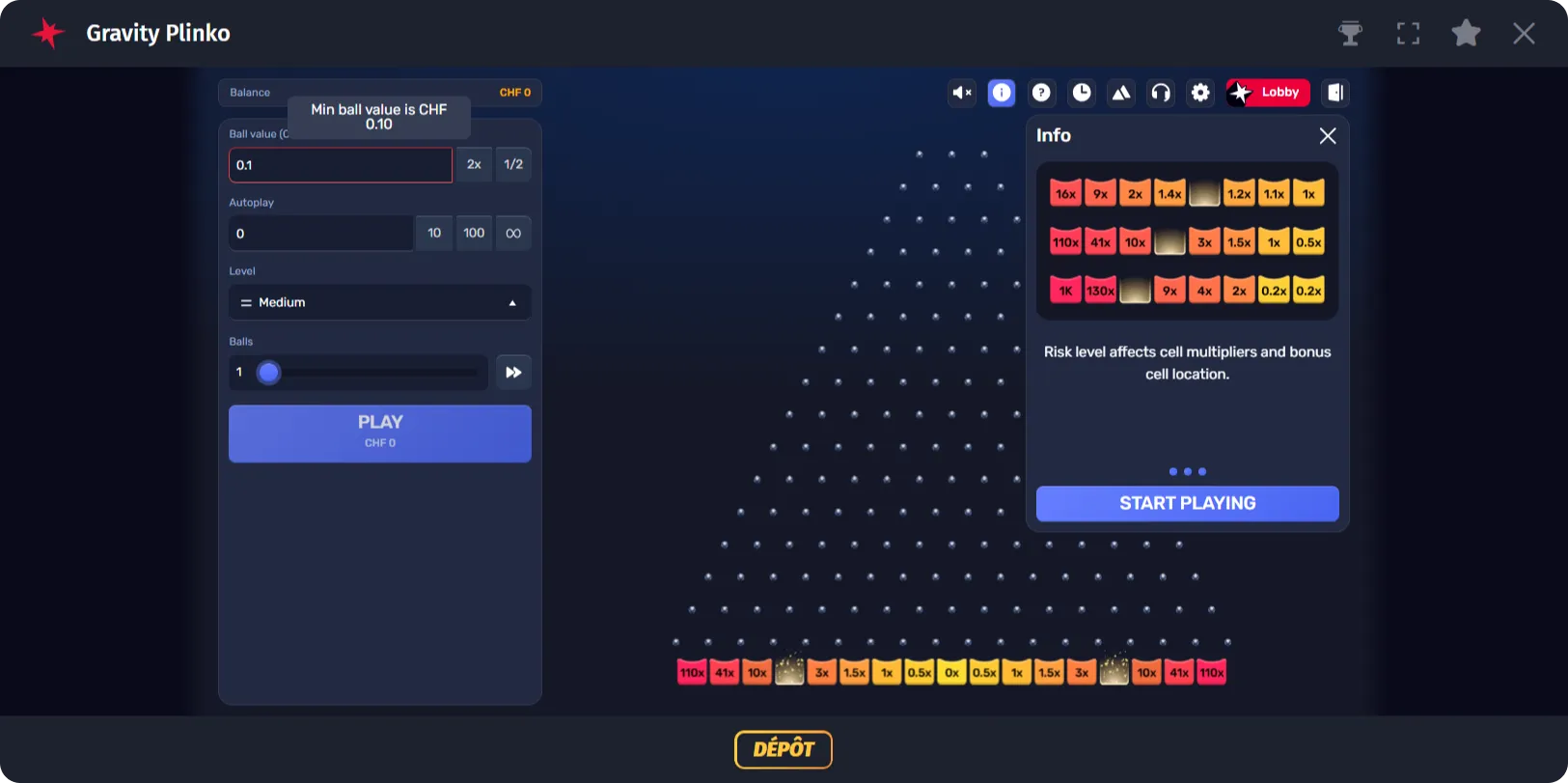 Jeu Gravity Plinko WinShark Casino