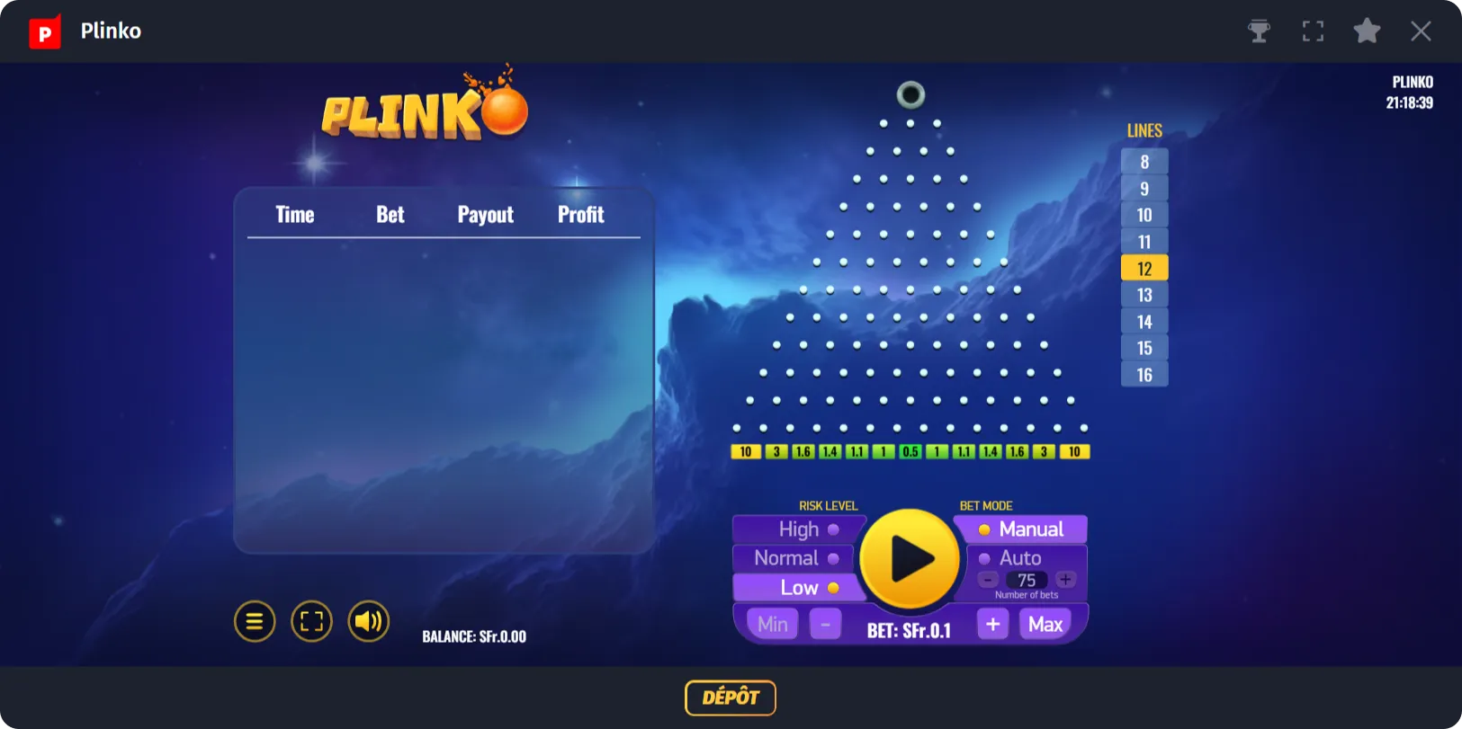 Jeu Platipus Plinko WinShark Casino