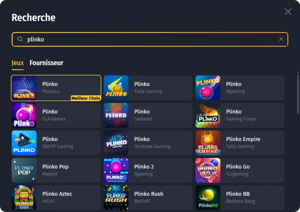 Jeux populaires Plinko WinShark Casino